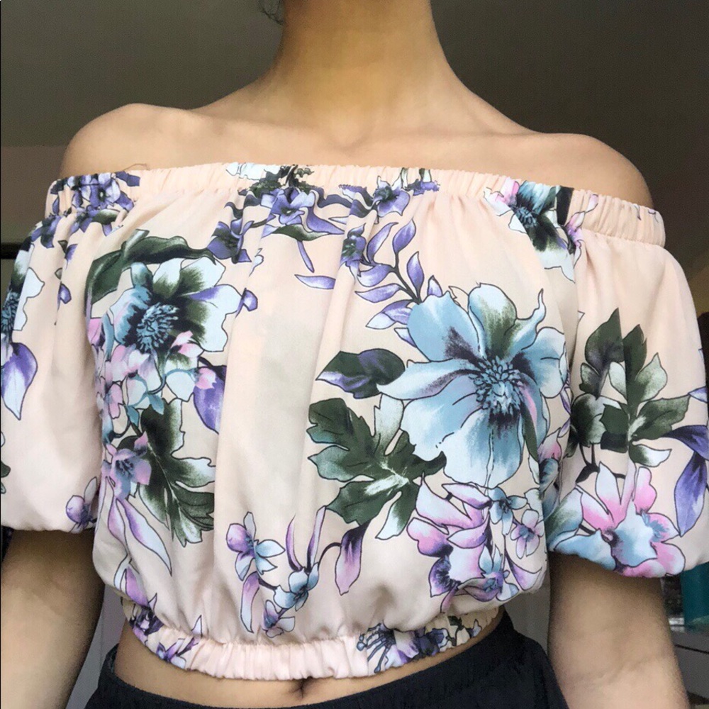 Baby pink Floral meshy off the shoulder top